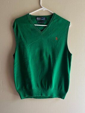 Polo by Ralph Lauren green cotton sweater vest spring preppy tennis golf summer